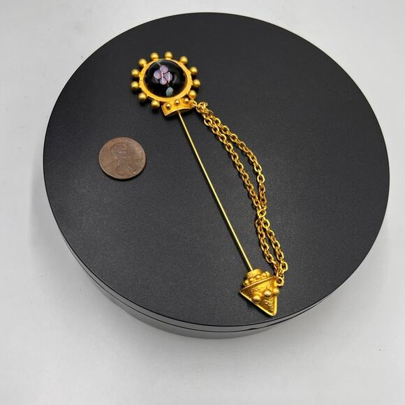 Ronnie Livia Mogul Black Glass Purple Flower Chain Drape Scarf Tie Stick Pin - Picture 2 of 8